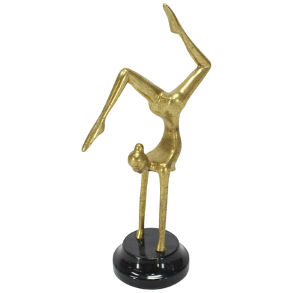 Tall Modern Bronze Sculpture of Gymnast in Action Marble Base