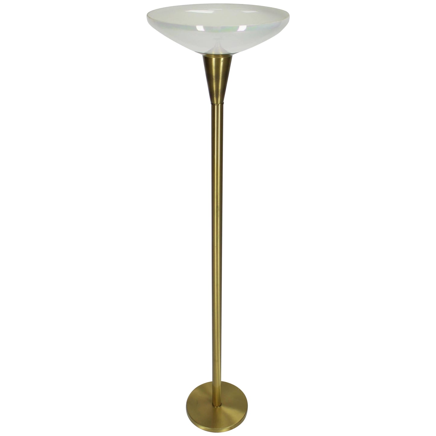 Brass Tall Torchere Floor Lamp Iridescent Shade