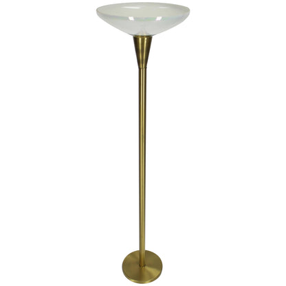 Brass Tall Torchere Floor Lamp Iridescent Shade