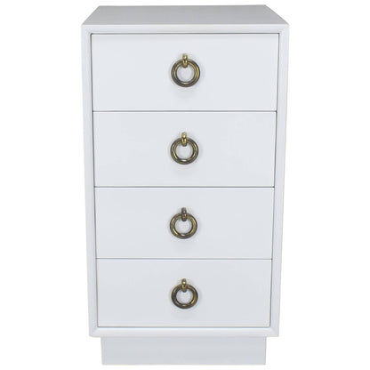 White Lacquer Mid-Century Modern Four-Drawer Cabinet Tall Nightstand End Table