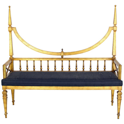 Gold Leaf Black Upholstery Hollywood Regency Window Bench