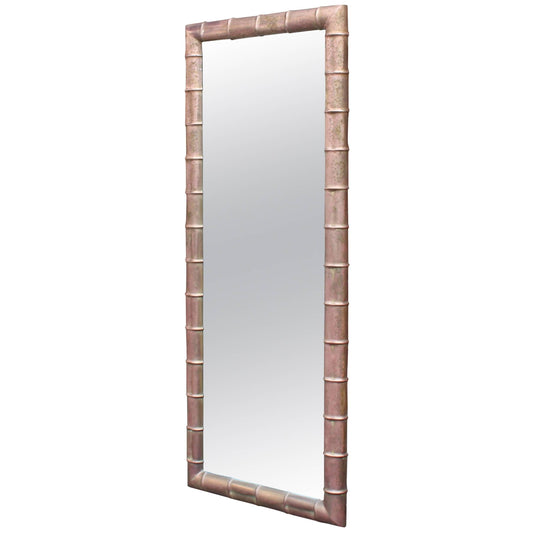 Faux Bamboo Weathered Copper Rectangular Mirror, Mid-Century Modern