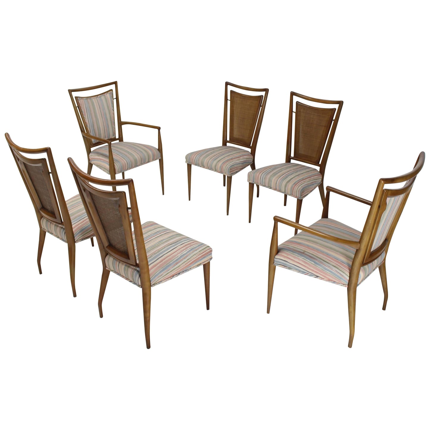 Set of Six Mid-Century Modern Walnut Dining Chairs by Widdicomb in Ponti Style