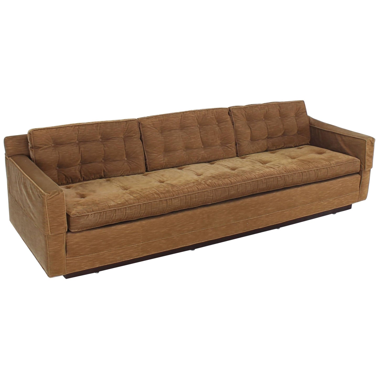 Mocha Velvet Platform Base Mid-Century Modern Sofa