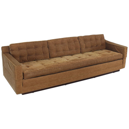 Mocha Velvet Platform Base Mid-Century Modern Sofa