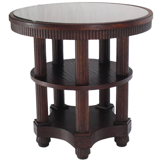 Fluted Legs Round Center Pedestal Gueridon Table Art Deco Arts and Crafts Oak