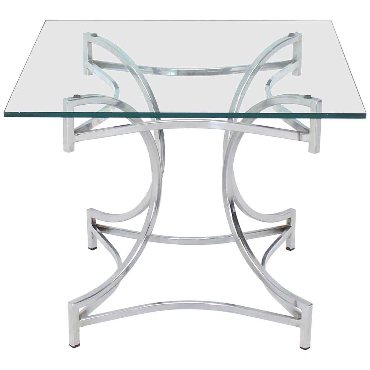 Square Glass Top Figural Chrome Base Side Centre Table