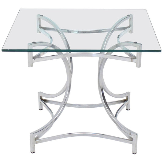 Square Glass Top Figural Chrome Base Side Centre Table