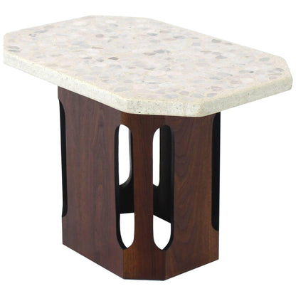 Oiled Walnut Base Terrazzo Top Side Table