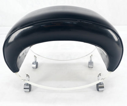 Futuristic Black Patent Leather Upholstery Oval Lucite Base Bench on Wheel MINT