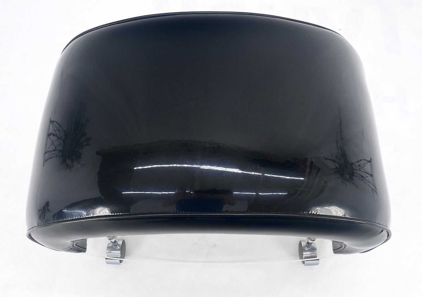 Futuristic Black Patent Leather Upholstery Oval Lucite Base Bench on Wheel MINT