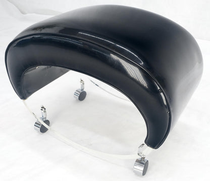 Futuristic Black Patent Leather Upholstery Oval Lucite Base Bench on Wheel MINT