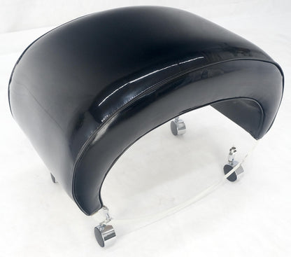 Futuristic Black Patent Leather Upholstery Oval Lucite Base Bench on Wheel MINT