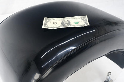 Futuristic Black Patent Leather Upholstery Oval Lucite Base Bench on Wheel MINT