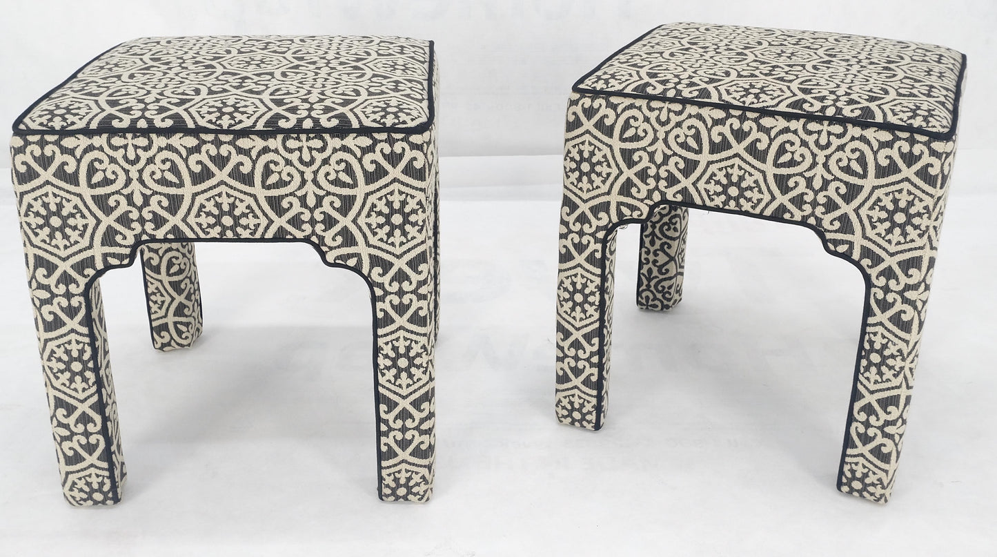 Pair of Square Upholstered Black & White Benches in Style of Billy Baldwin