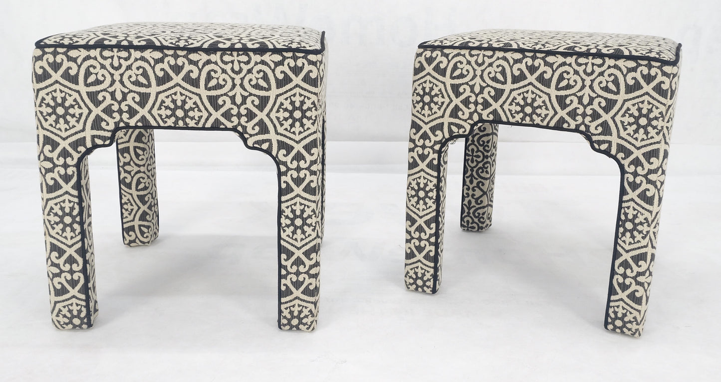 Pair of Square Upholstered Black & White Benches in Style of Billy Baldwin