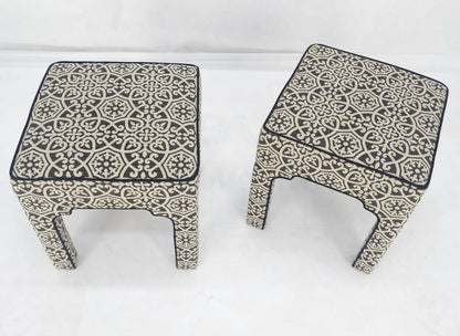 Pair of Square Upholstered Black & White Benches in Style of Billy Baldwin