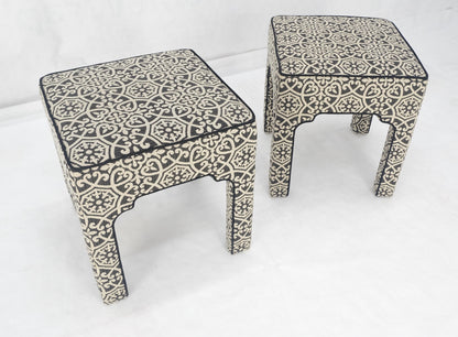 Pair of Square Upholstered Black & White Benches in Style of Billy Baldwin