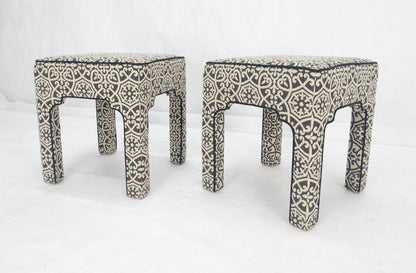 Pair of Square Upholstered Black & White Benches in Style of Billy Baldwin