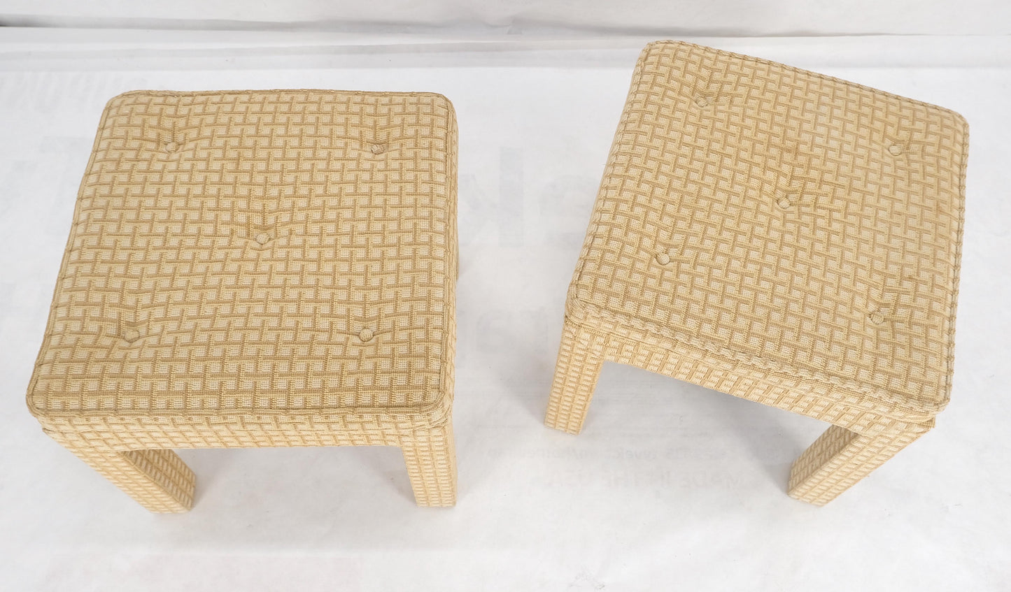 Pair of Square Upholstered Cream & White Benches in Style of Billy Baldwin MINT