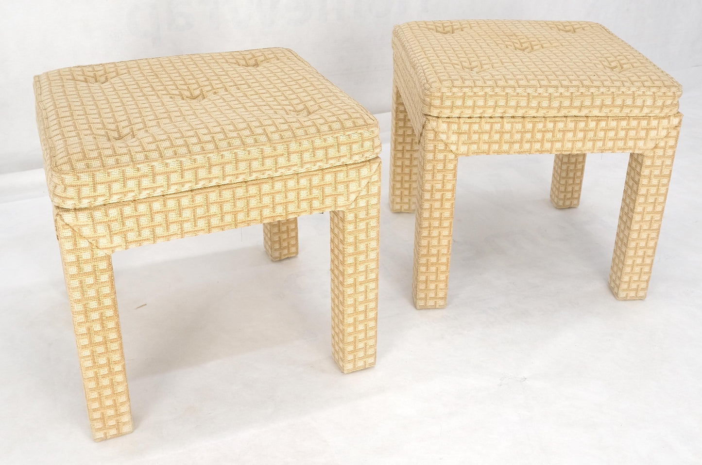 Pair of Square Upholstered Cream & White Benches in Style of Billy Baldwin MINT