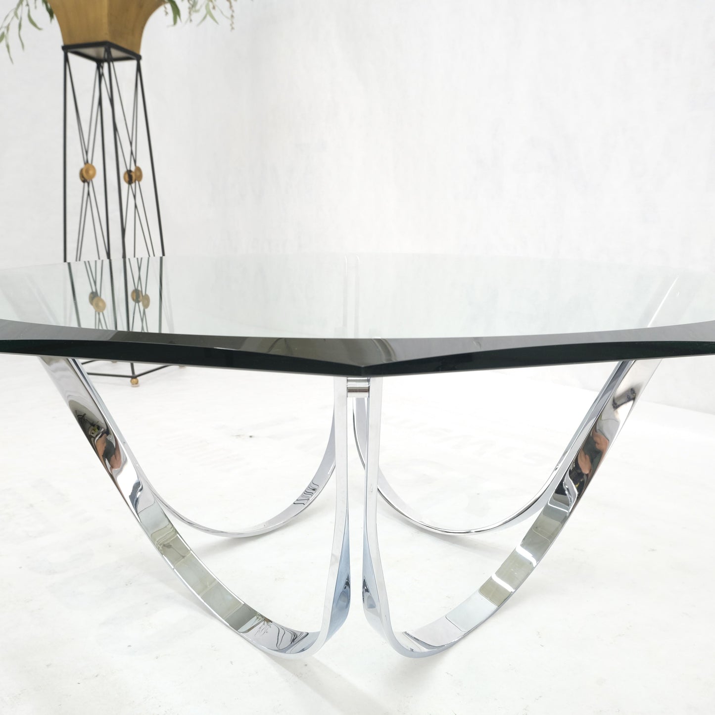 Roger Sprung 3/4" Beveled Glass Chrome Base Mid Century Modern Coffee Table MINT