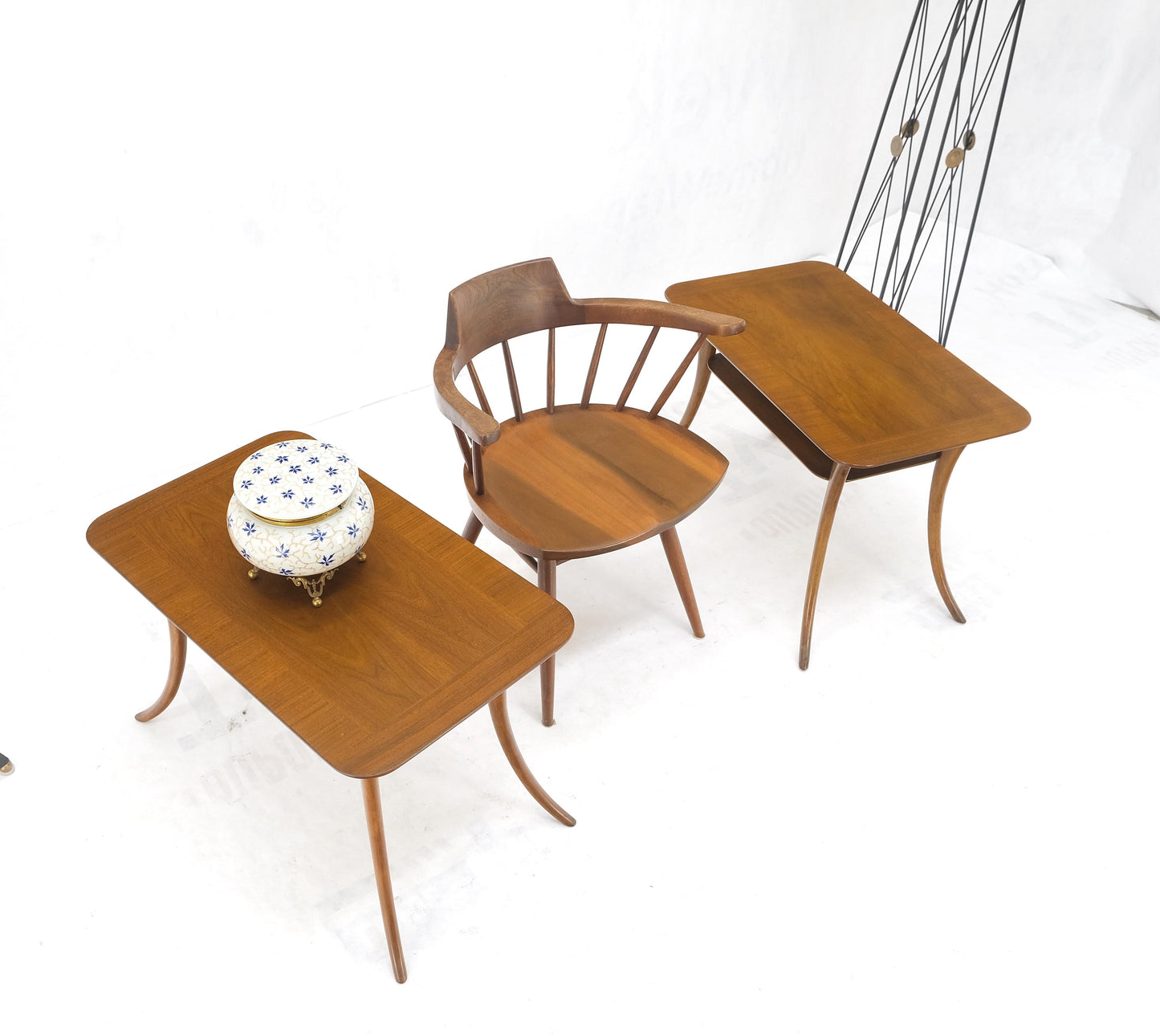 Pair of Rectangle Light Walnut Klismos End Side Tables by Gibings for Widdicomb