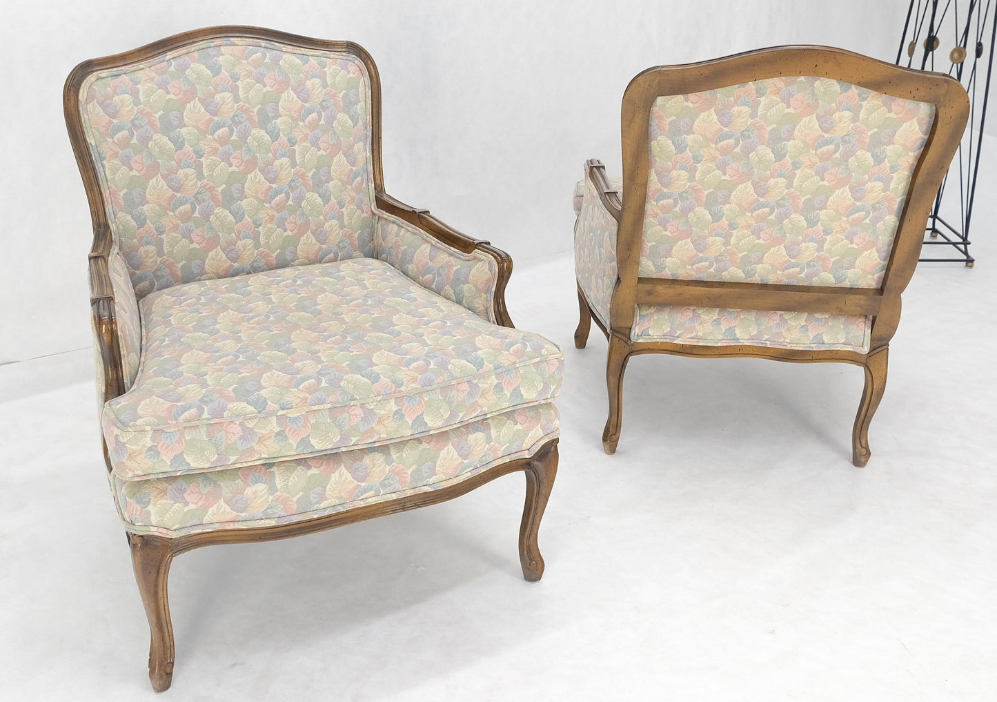 Pair of Country French Light Fruitwood Armchairs Lounge Club Chairs Floral MINT!