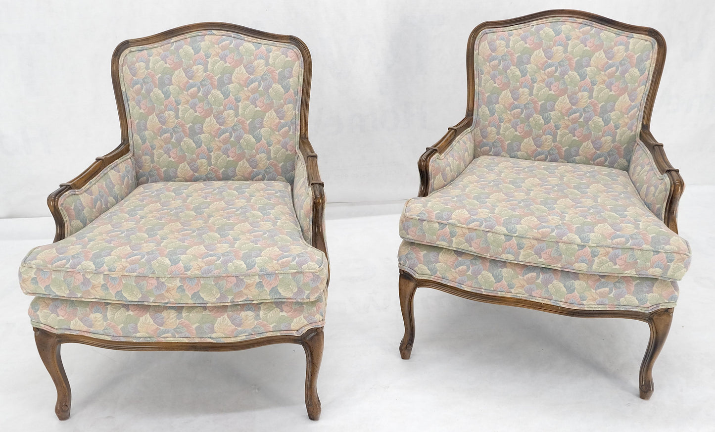 Pair of Country French Light Fruitwood Armchairs Lounge Club Chairs Floral MINT!