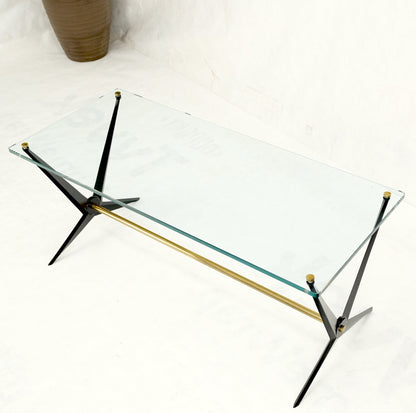 Italian Mid-Century Modern Cast Metal & Brass Base Glass Rectangle Coffee Table