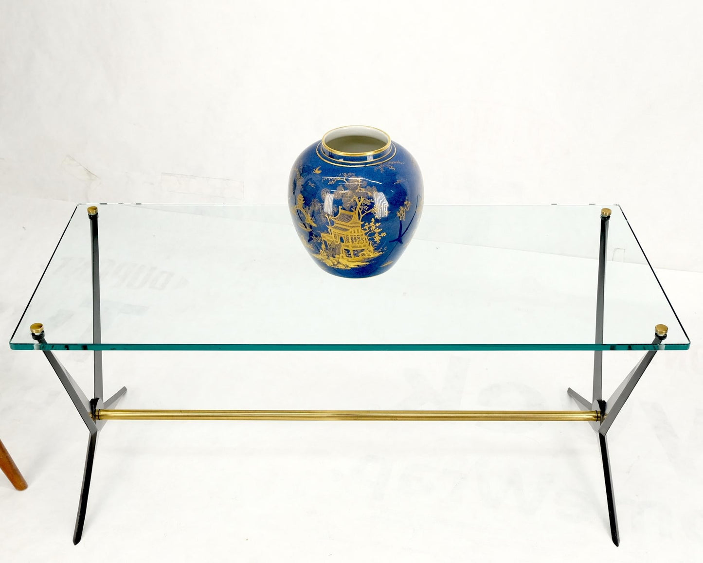 Italian Mid-Century Modern Cast Metal & Brass Base Glass Rectangle Coffee Table