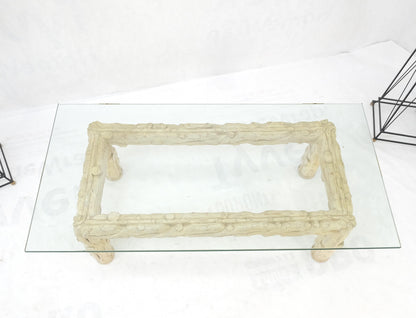 Heavy Carved Twig Motive White Pickled Finish Oak Base Rectangle 3/4" Glass Top