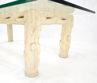 Heavy Carved Twig Motive White Pickled Finish Oak Base Rectangle 3/4" Glass Top