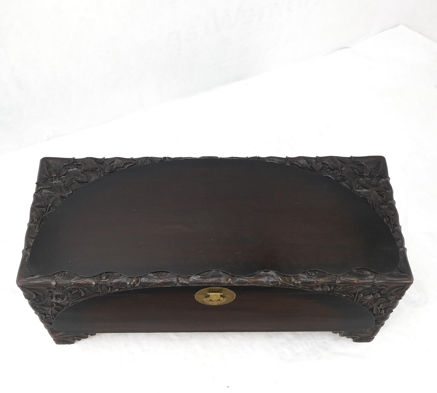 Ebonized Carved Teak Cedar Lined Brass Latch c. 1920s Trunk Hope Chest CLEAN!