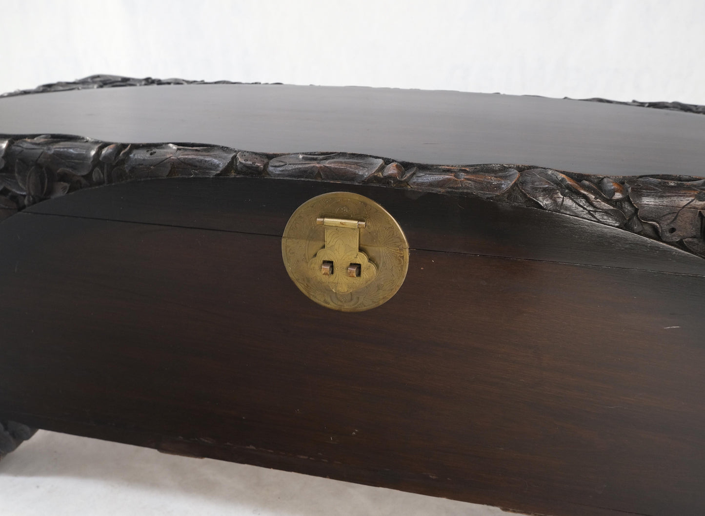 Ebonized Carved Teak Cedar Lined Brass Latch c. 1920s Trunk Hope Chest CLEAN!