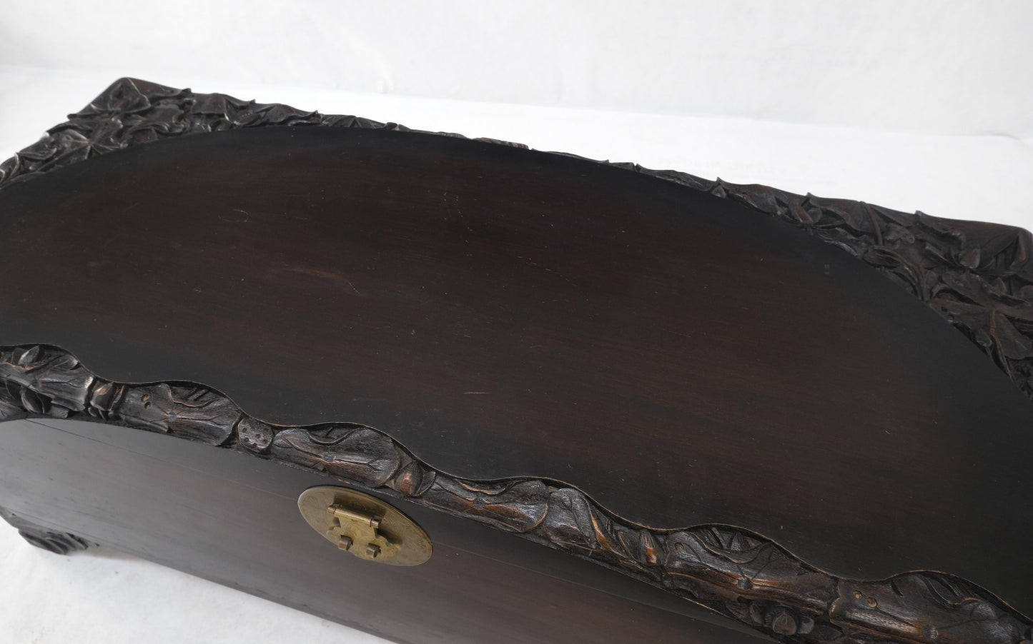 Ebonized Carved Teak Cedar Lined Brass Latch c. 1920s Trunk Hope Chest CLEAN!