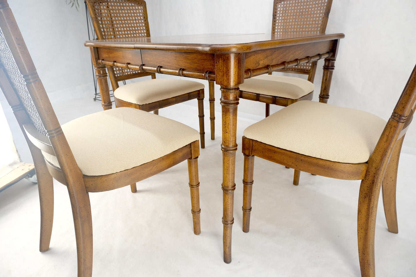 Faux Bamboo Compact Dining 34x34 Game Table 1 Leaf  4 Chairs Set MINT!