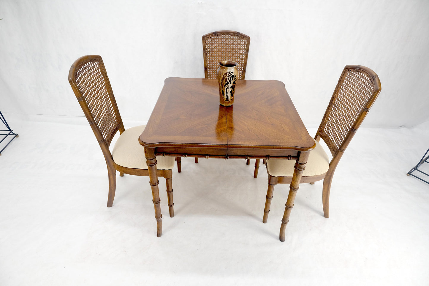 Faux Bamboo Compact Dining 34x34 Game Table 1 Leaf  4 Chairs Set MINT!