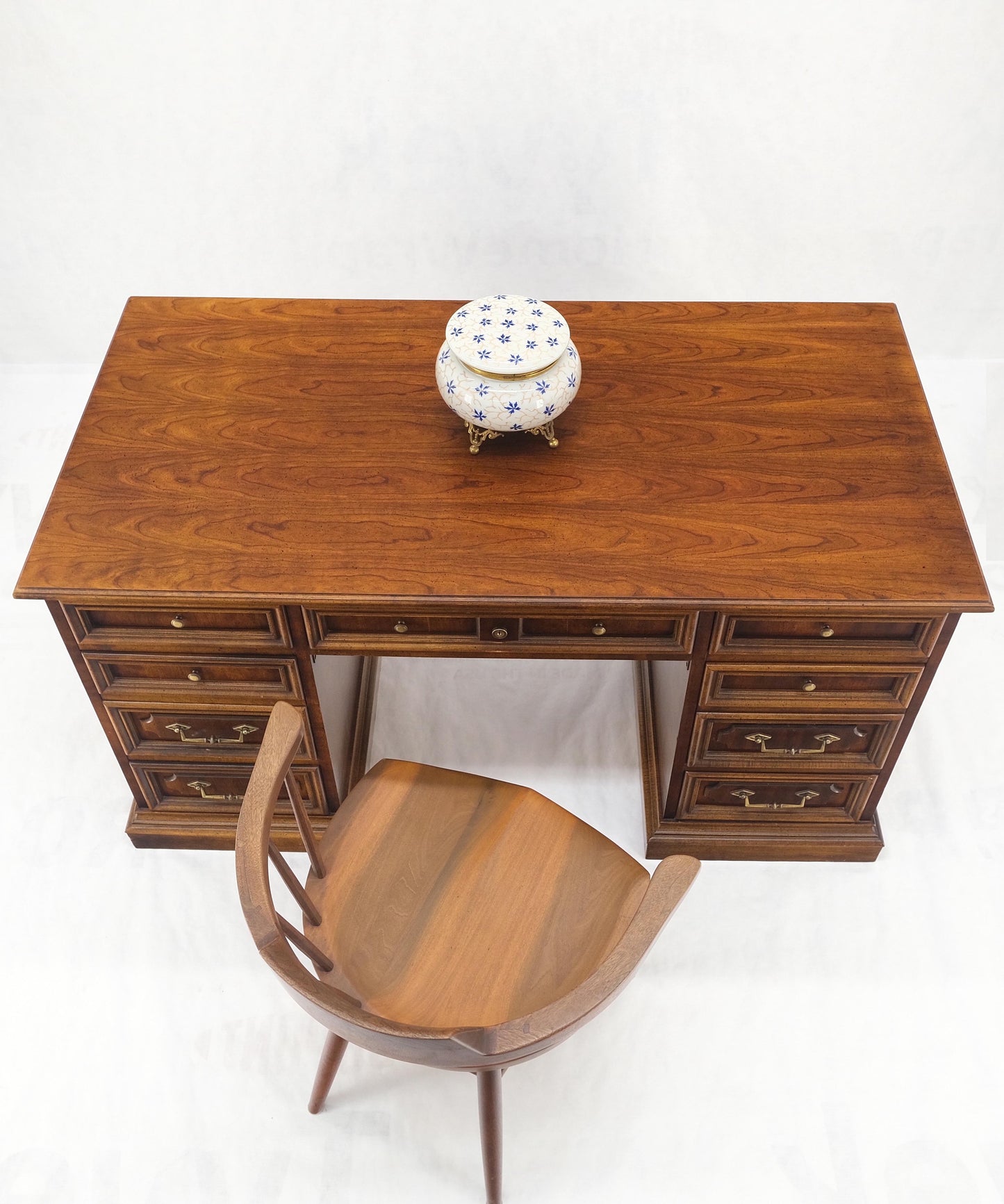 Double Pedestal Brass Hardware Walnut Desk File Drawer Mint