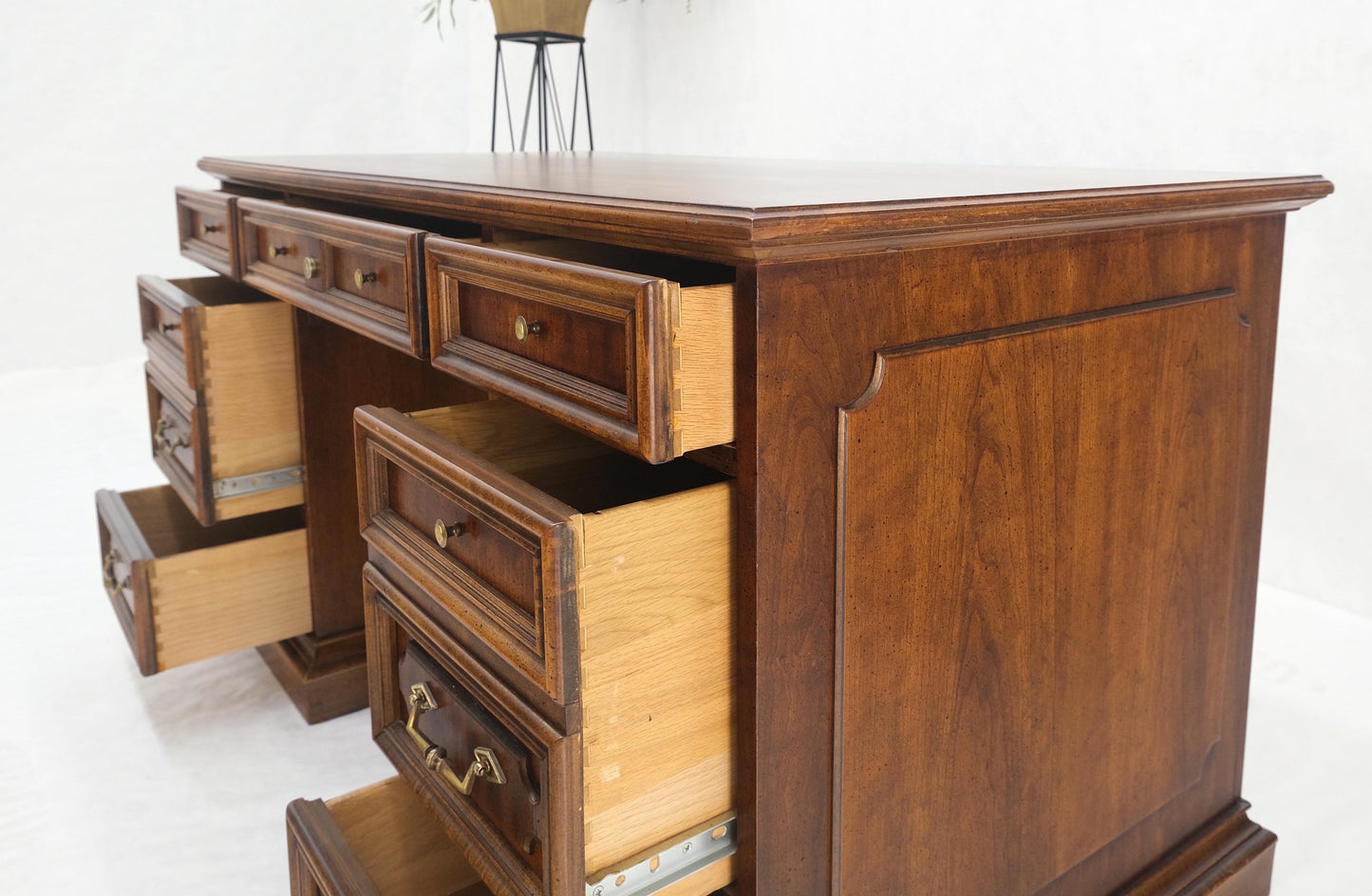 Double Pedestal Brass Hardware Walnut Desk File Drawer Mint