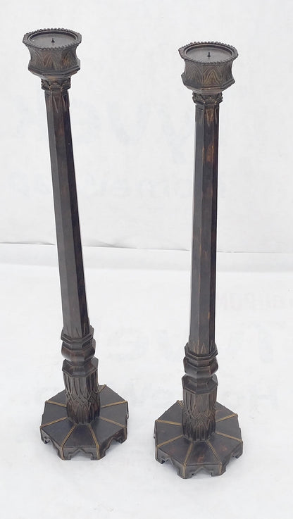 Pair of Large 49" Tall Patinated Copper Art Deco Floor Candlesticks MINT!