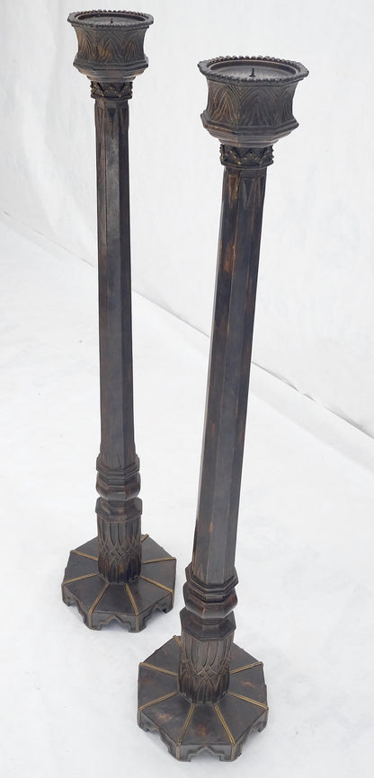 Pair of Large 49" Tall Patinated Copper Art Deco Floor Candlesticks MINT!