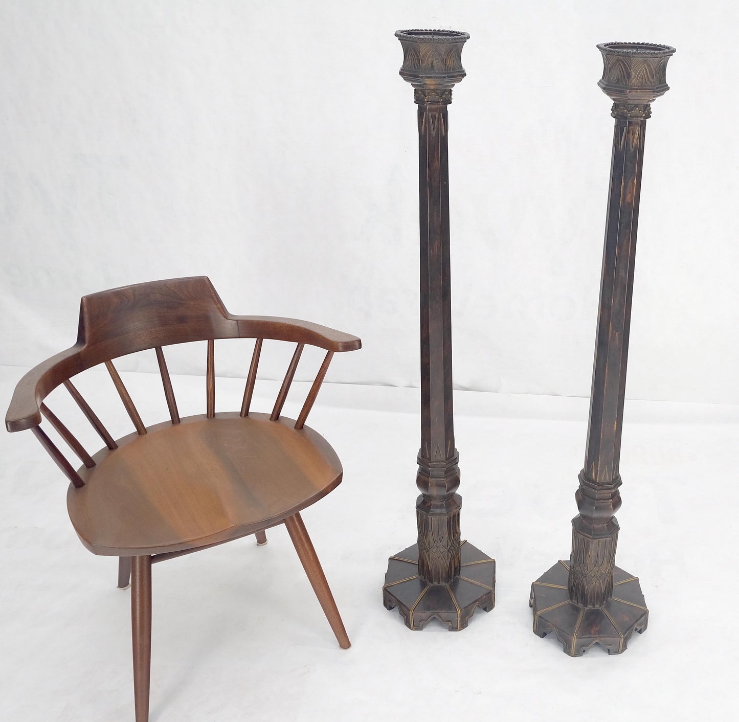 Pair of Large 49" Tall Patinated Copper Art Deco Floor Candlesticks MINT!