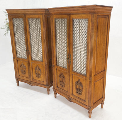 Pair of French Double Brass Lattice Carved Doors Storage Cabinets Dressers MINT!