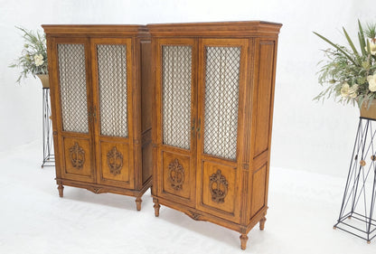 Pair of French Double Brass Lattice Carved Doors Storage Cabinets Dressers MINT!