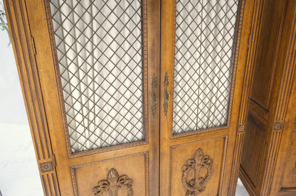 Pair of French Double Brass Lattice Carved Doors Storage Cabinets Dressers MINT!