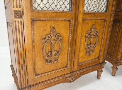 Pair of French Double Brass Lattice Carved Doors Storage Cabinets Dressers MINT!