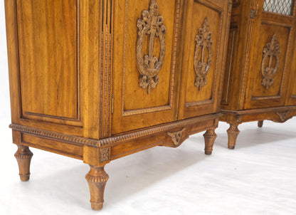 Pair of French Double Brass Lattice Carved Doors Storage Cabinets Dressers MINT!