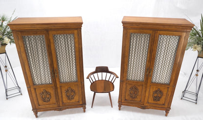 Pair of French Double Brass Lattice Carved Doors Storage Cabinets Dressers MINT!