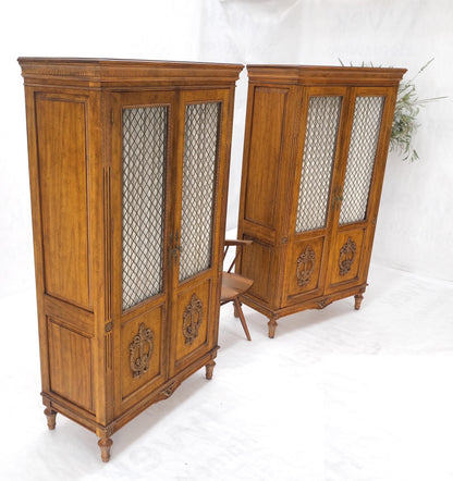 Pair of French Double Brass Lattice Carved Doors Storage Cabinets Dressers MINT!